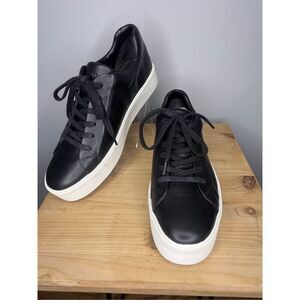 Vince Women's Benfield Leather Platform Lace Up Sneaker Black‎ White Size 9
